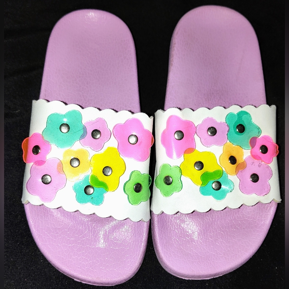 Girl's Multi Color Flower Top Slip On sandal shoes Size 12/13 EUC - Picture 2 of 6